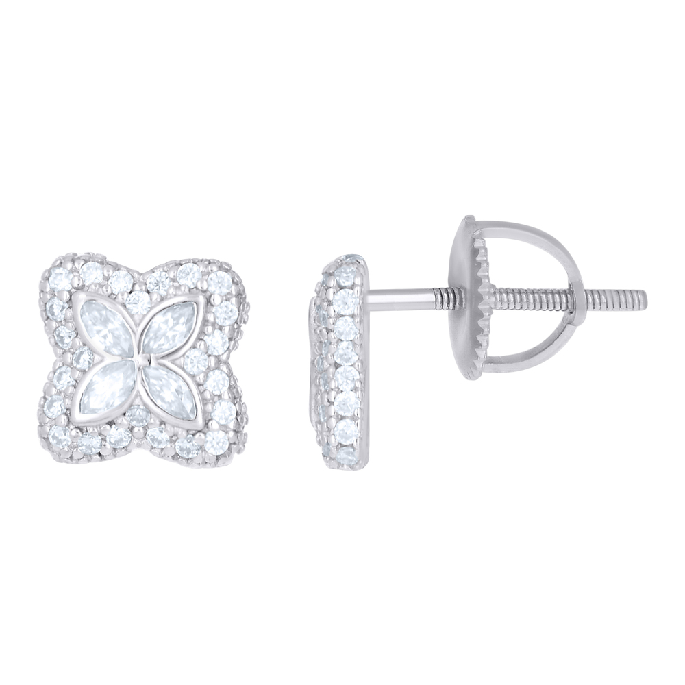 925 Sterling Silver Marquise Rd 0.85ct Moissanite Clover Good Luck Stud Earrings